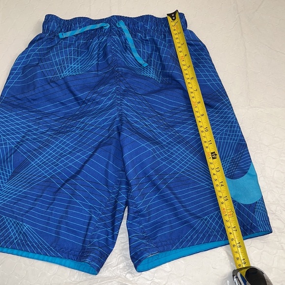 Nike blue with turquoise swoosh mesh lined drawstring swim trunks - Picture 2 of 8